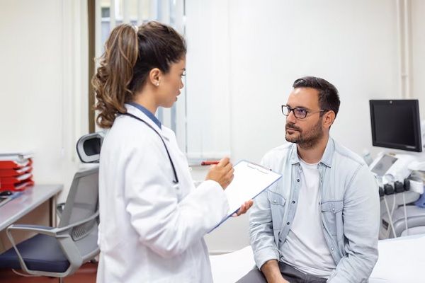 Médico estético realizando una evaluación a un paciente para determinar el mejor tratamiento estético facial