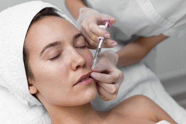 Ácido hialurónico Madrid - Mujer joven recibiendo tratamiento estético de ácido hialurónico Madrid en el rostro para dar más volumen a los labios