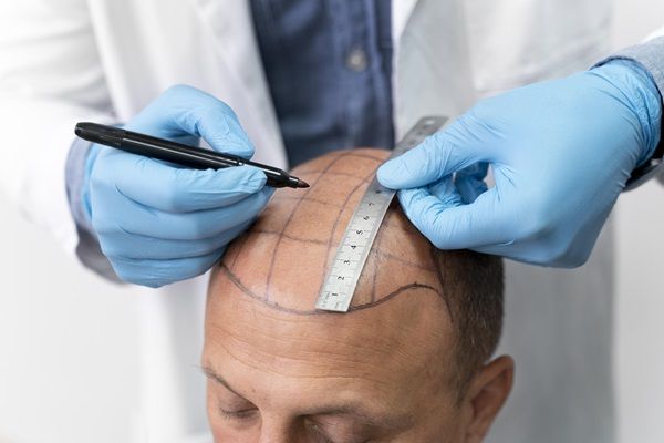 Implante capilar Barcelona - Médico tricólogo realizando el diseño del injerto capilar Barcelona a un hombre con alopecia avanzada