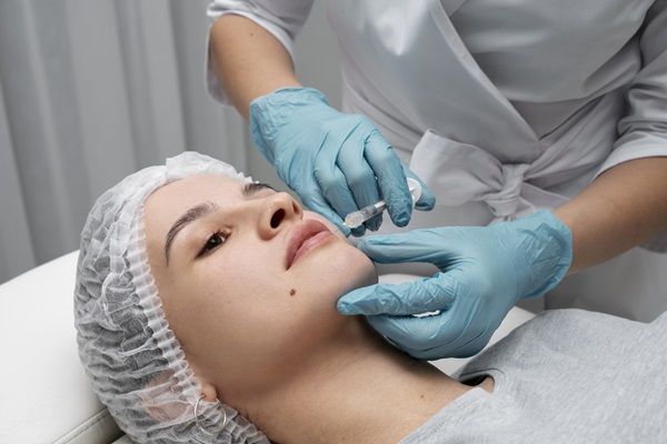 Mejor clínica estética en Barcelona – Médico estético aplica una inyección de bótox en los labios de una mujer joven