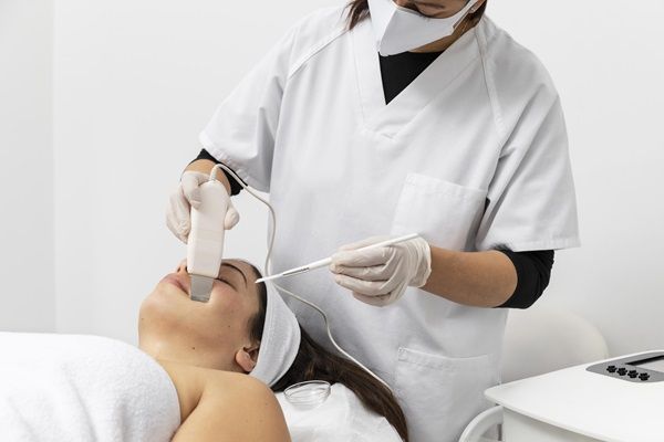 Médico realiza un tratamiento rejuvenecedor en el rostro de una mujer