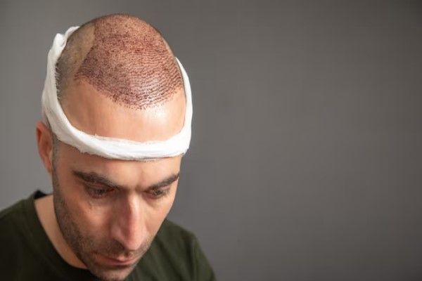 hombre tras someterse a un trasplante de cabello con rapado