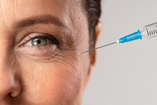 Bótox o ácido hialurónico - Médico especializado colocando una inyección con ácido hialurónico cara para eliminar las arrugas del rostro