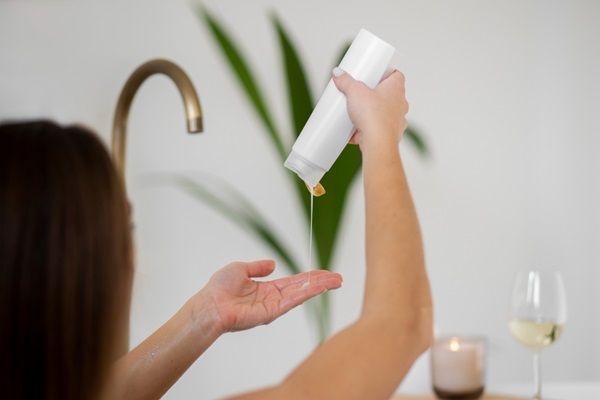 Regeneradores de cabello - Mujer aplicándose un champú anticaída para nutrir el cabello y estimular el crecimiento capilar