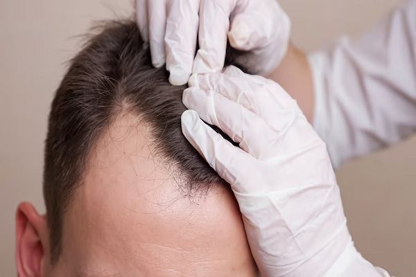 Injerto capilar Turquía - Médico tricólogo examinando el cuero cabelludo de un paciente con alopecia para determinar el precio injerto capilar Turquía