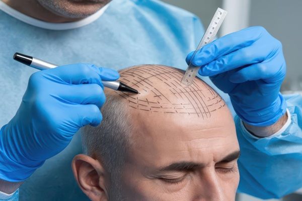 Mejor cirujano capilar España - Médico tricólogo realizando el boceto del injerto capilar Madrid a un hombre con alopecia en una de las mejores clínicas injerto capilar Madrid