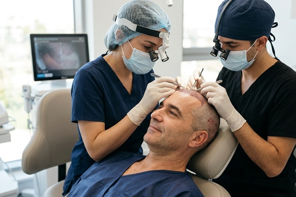 Turismo médico España - Hombre realizándose un injerto capilar Madrid en la mejor clínica injerto capilar España