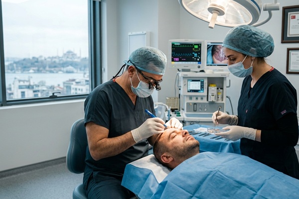 Elegir injerto capilar Turquía - Hombre realizándose un trasplante de cabello en la mejor clínica injerto capilar Turquía