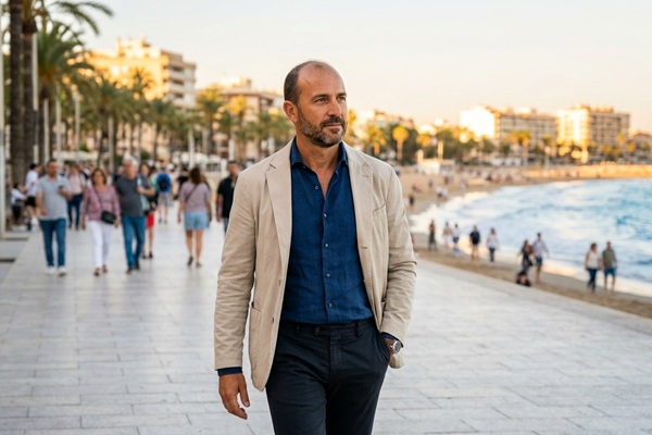 Países con mayor índice de alopecia - Hombre con calvicie avanzada caminando por una playa en España