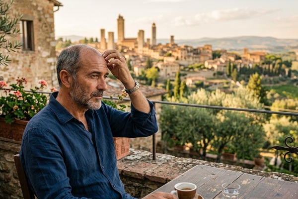 Países con mayor índice de alopecia - Hombre pensativo evaluando un injerto capilar en Italia para solucionar la alopecia