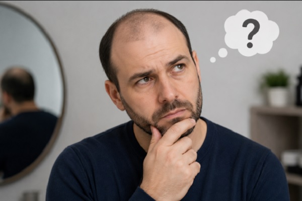 Hombre con alopecia dudando