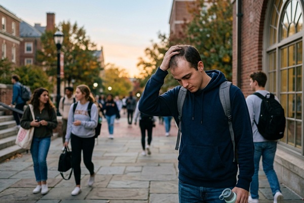 Calvicie en jóvenes - Hombre joven con baja autoestima debido a la pérdida de cabello sin conocer cuánto cuesta un implante capilar