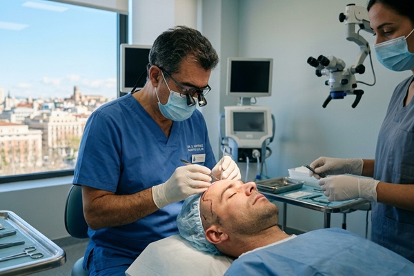 Cuánto cuesta un injerto capilar en España - Hombre realizándose un trasplante de cabello en la mejor clínica injerto capilar España