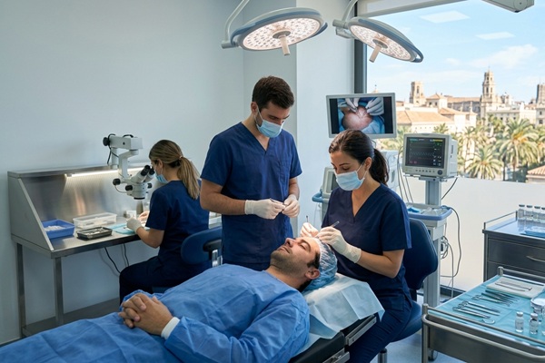 Cuánto cuesta un injerto capilar en España - Hombre realizándose un injerto capilar Madrid con los mejores doctores injerto capilar España