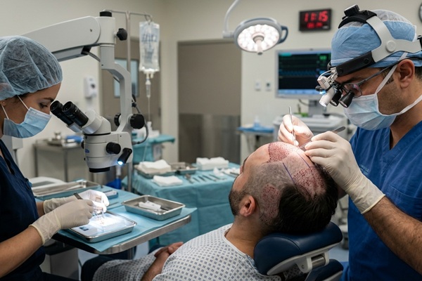 Hombre con alopecia avanzada realizándose un implante de cabello con los mejores doctores especialistas