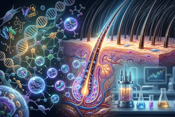 Biotecnología capilar - Dibujo gráfico del impacto que tiene la biociencia capilar en el crecimiento del cabello luego de un injerto capilar España