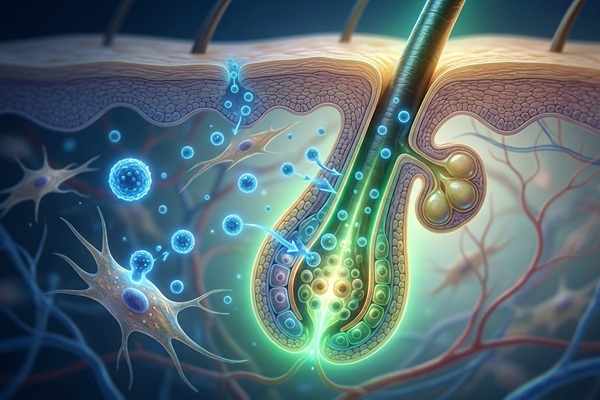 Biotecnología capilar - Representación gráfica del crecimiento de los folículos pilosos gracias a los tratamientos con exosomas