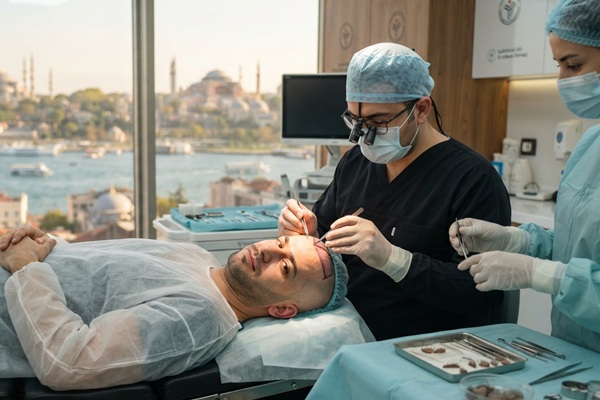 Cuánto cuesta un injerto capilar - Cirujano capilar realizando un implante capilar Turquía a un hombre con alopecia androgénica
