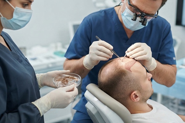 Tricólogo realizando un implante de cabello en Turquía a un hombre con alopecia androgénica